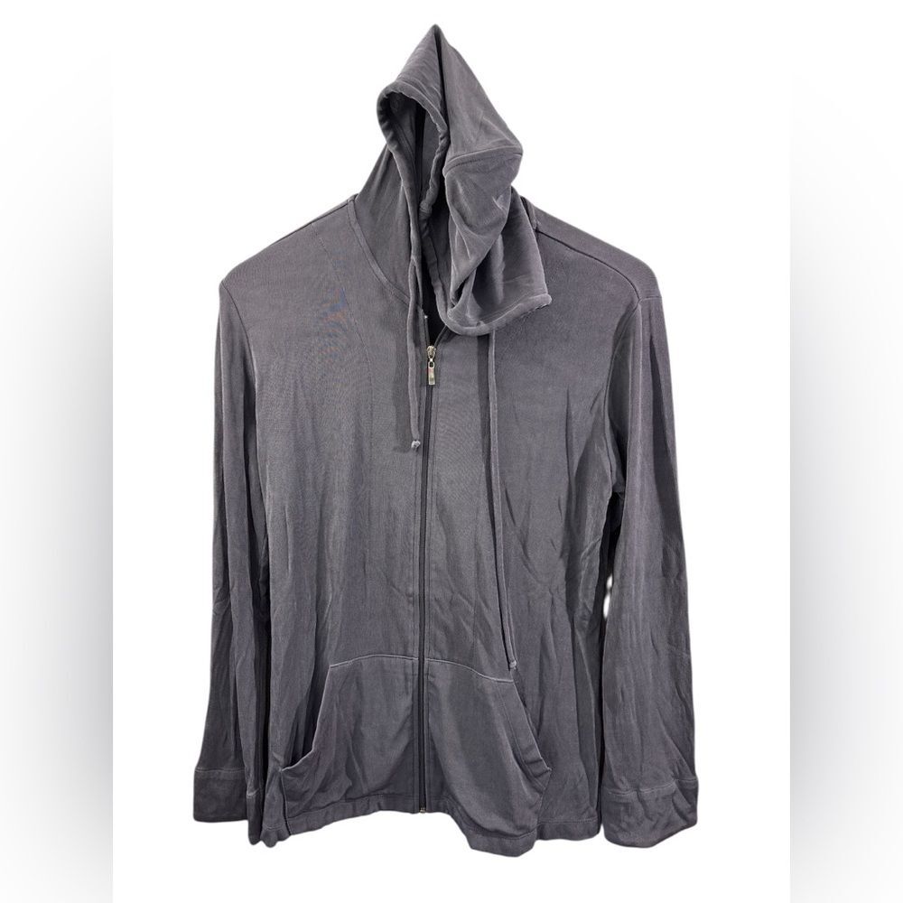 Chico’s Travelers Full Zip hooded Top Athleisure Travel Cruise Med 8/10